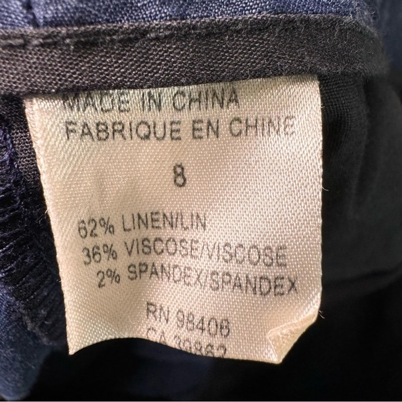 Theory Blue Linen Cropped Straight Leg Cropped Pants Size 8 - Picture 6 of 14